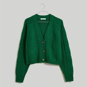 NWT Varsity Green Madewell cropped Cable Knit Cardigan